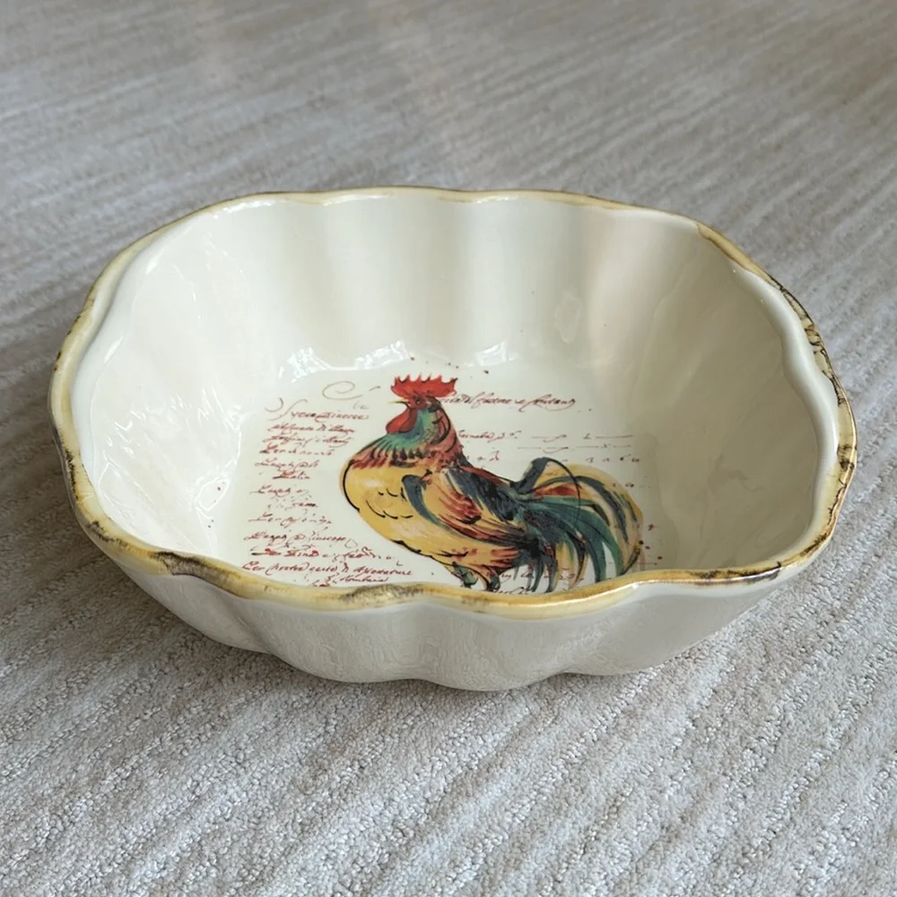 EUC Sur La Table Rooster Script Italian Italy Baking Serving Dish 10 3/4